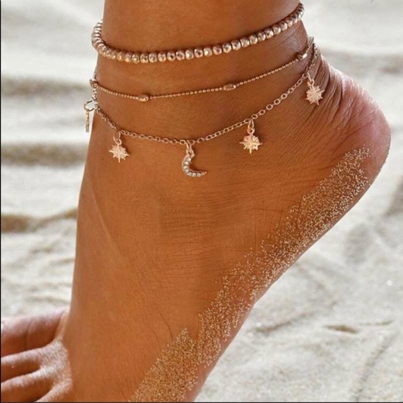 My Added Sparkle Jewelry - 3/$30 Gold Moon & Star Chain Anklets